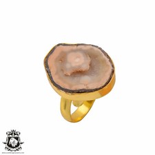 Size 9.5 - Size 11 Adjustable Geode Agate 24K Gold Plated Ring GPR264
