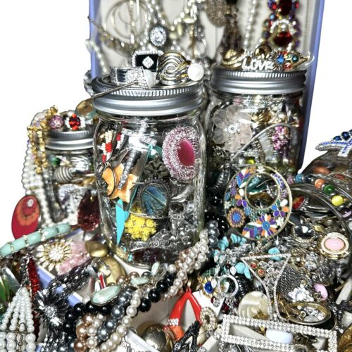 1+Lb Full (1) Ball Mason Jar Mystery Lot All Wearable Jewelry GUC Necklaces Etc. - Picture 16 of 24