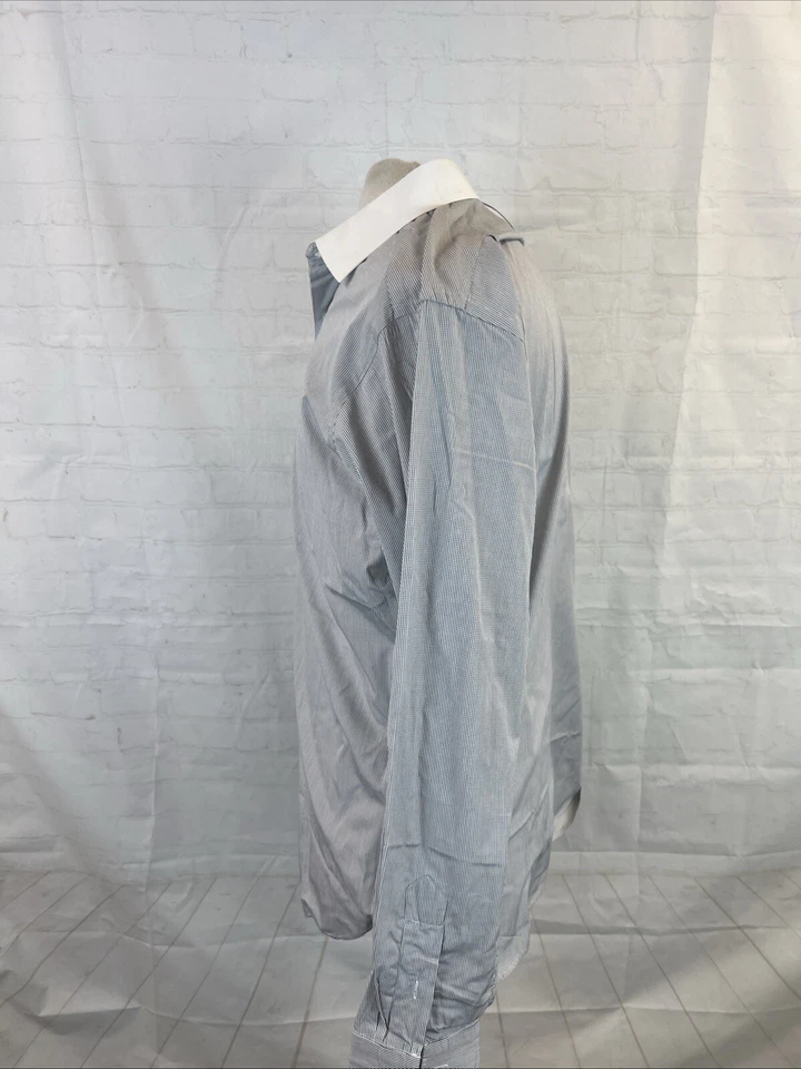 Camisa de vestir de algodón a cuadros gris y blanco de Paul Stuart de cuello blanco para hombre 16-35 $148 Foto 4 de 4