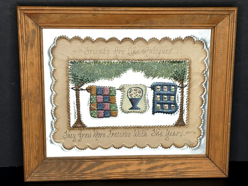 Punched Tin Folk Art w/Quilts on Clothesline "Friends are like Antiques..."