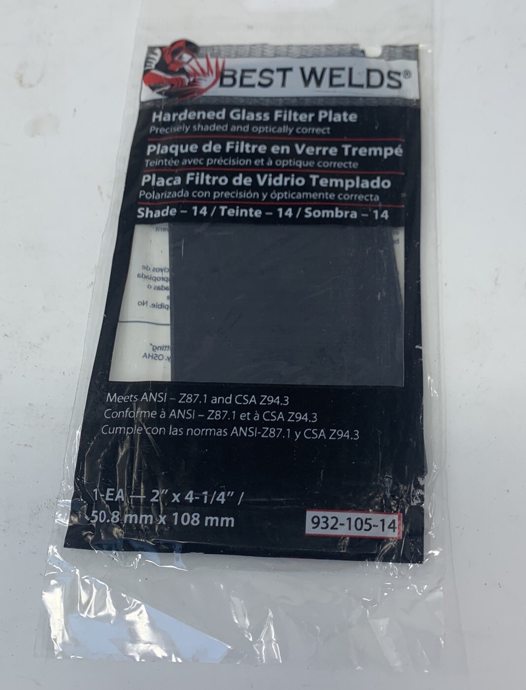 Best Welds Glass Filter Plate, Shade 14 2”x4-1/4” NEW