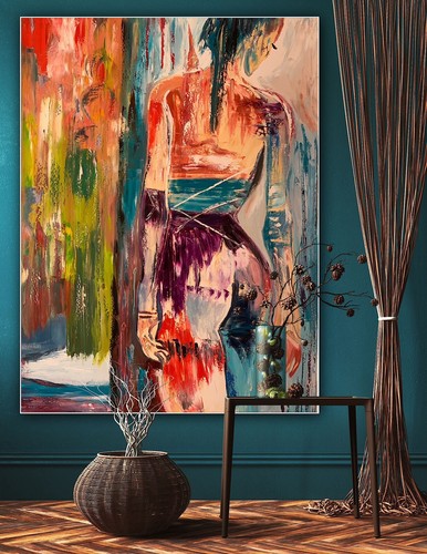 Richter Style Original Abstract Oil Painting On Canvas 100x80cm Morning Nude - Picture 2 of 21