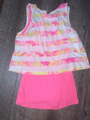 Justice pink Orange Rhinestone Stud Logo tank top Layered Shirt sz 8 guc - Picture 7 of 8