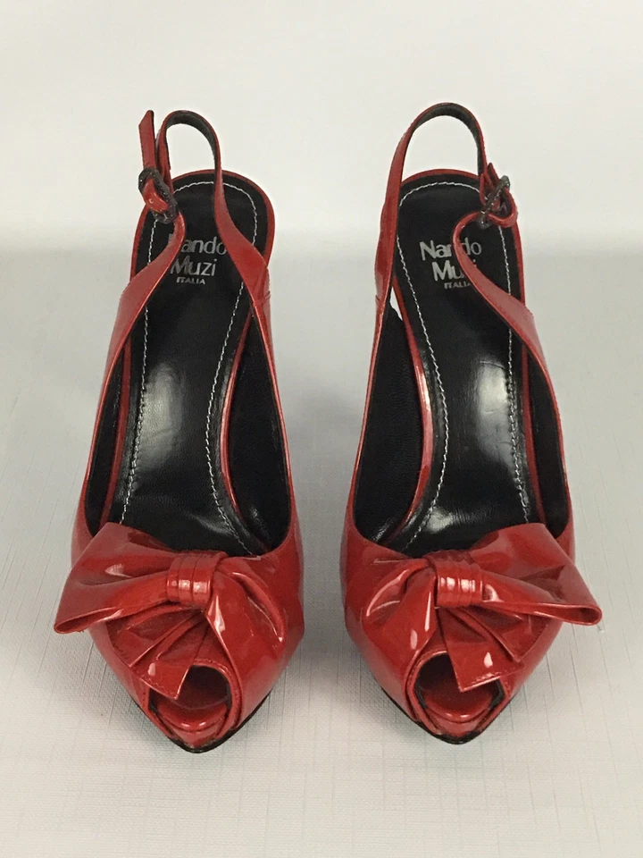 Zapatos de salón para mujer NANDO MUZI charol italiano rojo lazo abierto/peep-toe - 37 Foto 2 de 4