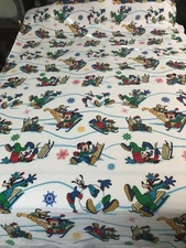 Vntg Disney 100% Cotton Flannel Flat Sheet Sledding Twin Portugal