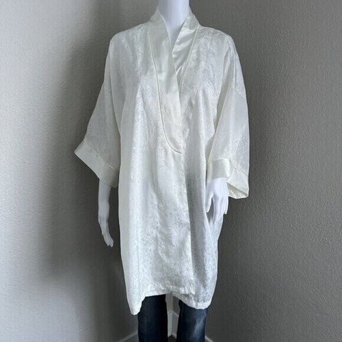 Vintage Victoria’s Secret Gold Label Robe OS L White Satin Jacquard Print