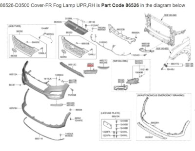OEM 86526-D3500 FR/Right COVER-FR FOG LAMP UPR,RH for Hyundai