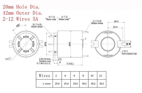 5-60mm Hole 6/12 Wire 250Rpm Aluminum Capsule Slip Ring Monitor Robotic Metal - Picture 9 of 26