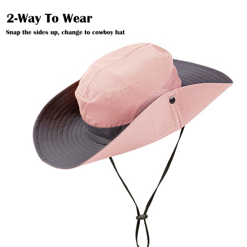 Women Bucket Sun Hat Ponytail Beach Wide Brim Protection Shade Fishing Outdoor - Bild 8 von 25