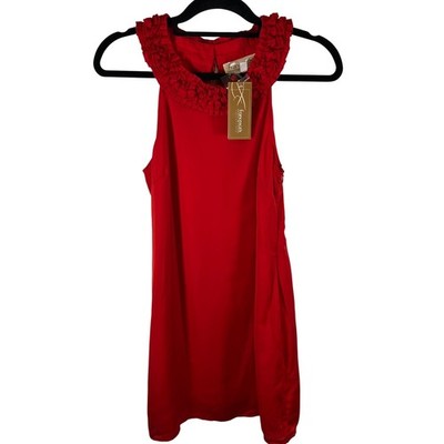 Francesca's Collections Red Ruffle Neck Sleeveless Dress Satin Top Medium NWT