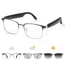 Bluetooth Audio Smart Glasses, Blue Light Glasses 55mm, Black-bright Silver 