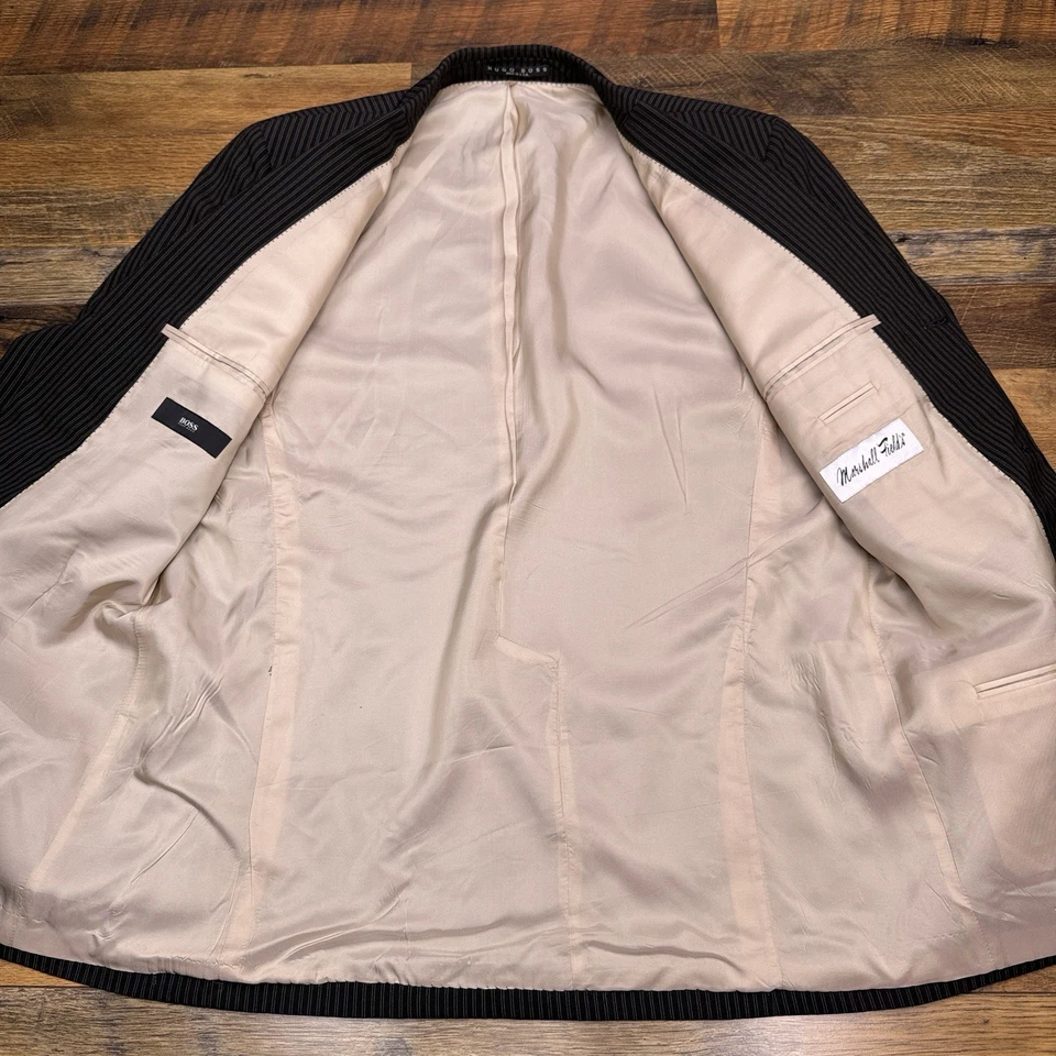 Костюм Hugo Boss Rossellini куртка мужская 44 длинная черная в полоску шерсть США - Изображение 3 из 4