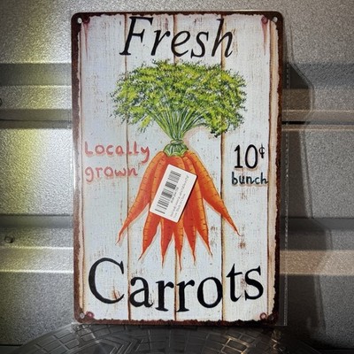Fresh Carrots Tin Sign Rustic Metal Plate Farmhouse Kitchen Wall Decor 12x8
