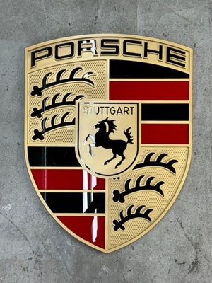 #ad Porsche Logo Hood Emblem Art Poster Print 12x8in Metal Sign 911 Rare Decor s $32.99