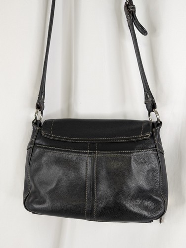 Vintage Leather Tignanello Black Pebbled HandBag Messenger Purse Crossbody - Picture 3 of 19