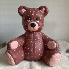 Quilted Ceramic Teddy Bear 8" Tall hand painted floral design felt bottom