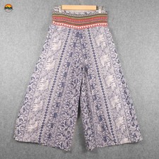 Palazzo Pants Wide Leg Multicolor Elastic Waist Paisley Cotton Knit Women's M