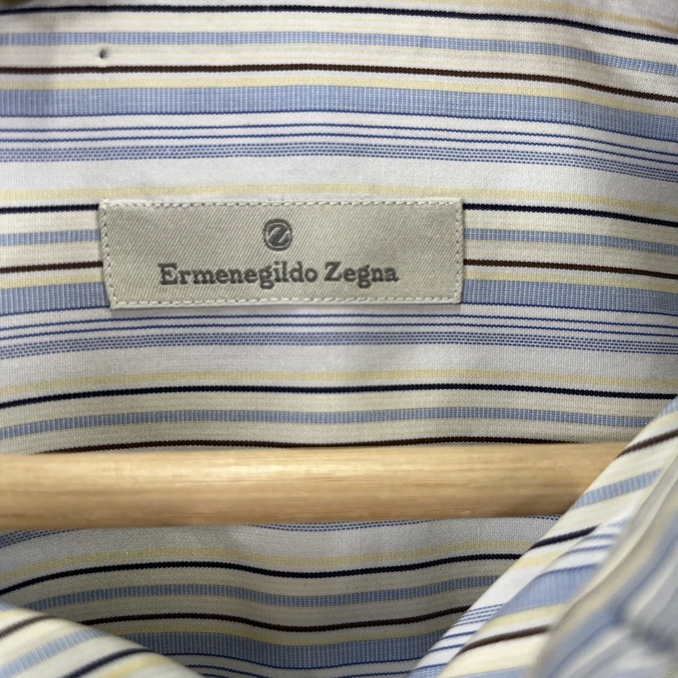 Camisa de vestir Ermenegildo Zegna para hombre 43 17 XL a rayas manga larga Italia Foto 3 de 4