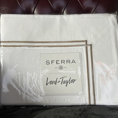 SFERRA TWIN Flat Sheet. Palazzo. Italy Long Staple Cotton Percale White/Oat