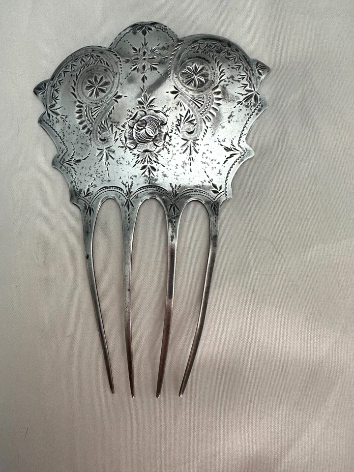 Antique Ornately Engraved 925 Sterling Victorian/Edwardian Hair Comb 5" - image 3 of 3