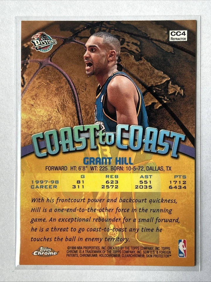 1999 Topps Chrome Grant Hill Coast To Coast Refractor Insert Card NBA Pistons #4 - Image 2 of 2