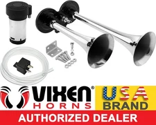 LOUD DUAL TRUMPET TRAIN AIR HORN SYSTEM KIT CAR/TRUCK 12V CHROME COLOR VXH2311C