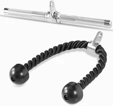 Yes4All Cable Machine Standard, L. (Chrome) Tricep Rope + Straight Bar 