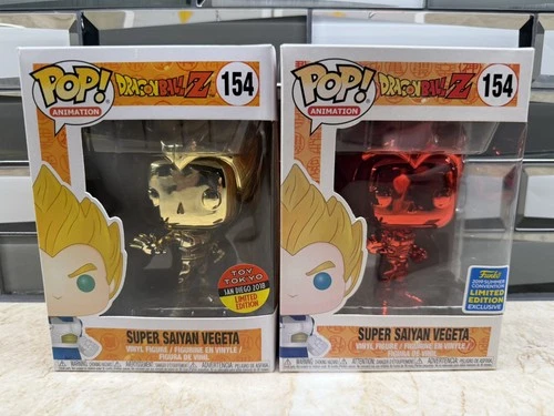 Funko Pop Dragon Ball Z Super Saiyan Vegeta Gold Red Chrome Lot of 2 Bundle SDCC