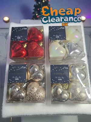 ASDA New 6 Packs Of 8 Christmas Hanging Red Heart Baubles 48 In Total