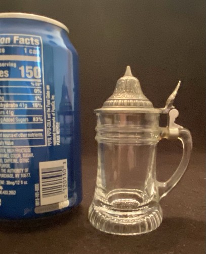 VTG BMF BIERSEIDEL MINIATURE BEER STEIN w/DOMED LID-Clear Shot Glass-GERMANY-4" - Picture 1 of 12