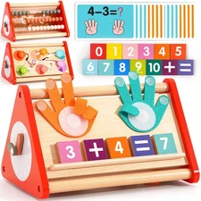 Preschool Learning Toys for Toddlers 2-4 5-in-1 Montessori Math Blocks Abacus...