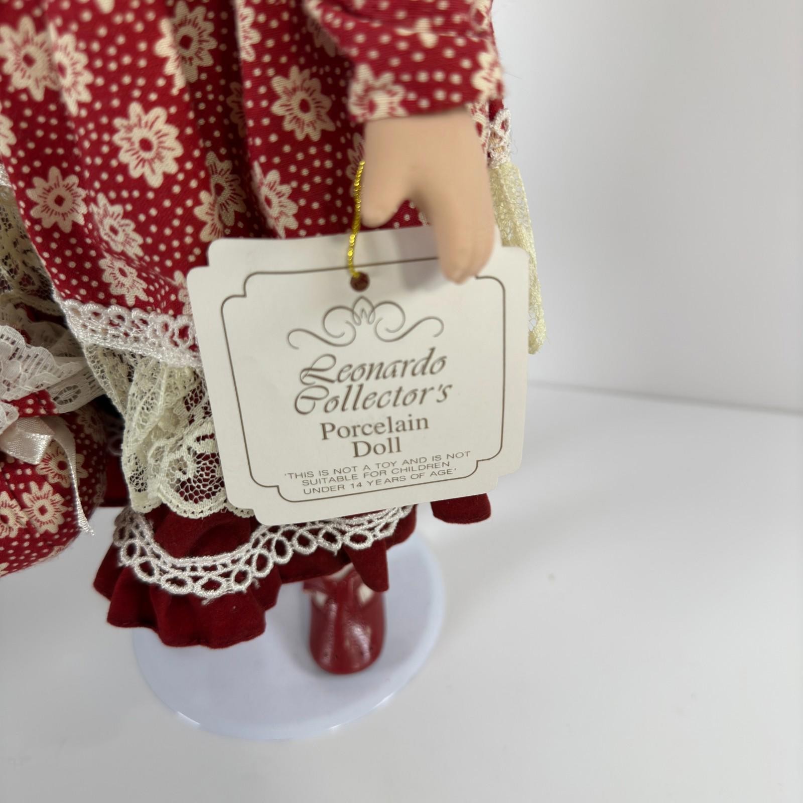 Rare Collectable Leonardo Karin Porcelain Soft Body Doll On Stand W Red Dress image 4