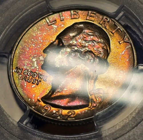 1942 P Washington Quarter PCGS MS67+ CAC Plus Grade Rainbow Toned Monster Color - Picture 11 of 13