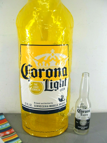 CORONA 👑 INFLATABLE BEER BOTTLE w/SERAPE PONCHO 35" TALL BAR MANCAVE PARTY NEW - Picture 5 of 7