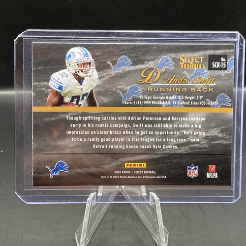 2020 Panini Select - D’ANDRE SWIFT SELECT CERTIFIED ROOKIE #SCR-15 Detroit Lions - Picture 3 of 3