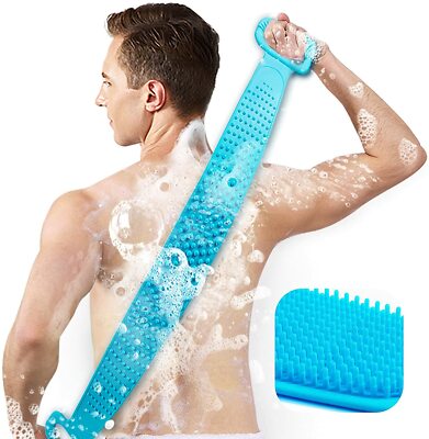 Silikon lange Körperreinigung doppelseitiger Rückenschrubber Bad Dusche Gürtel Bürste UK