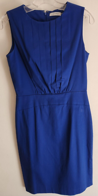 cobalt zip bodycon dress Calvin Klein Womens 4 Blue Sleeveless Sheath Pleated Bodice this mini brings a Slimming Pleated Split Design Denim Blue Dress - Size:26/28