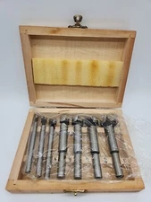 Forstner Bit 7 Piece 1/4 thru 1" Set in Wood Box Vintage Wood Boring Drill Hole 