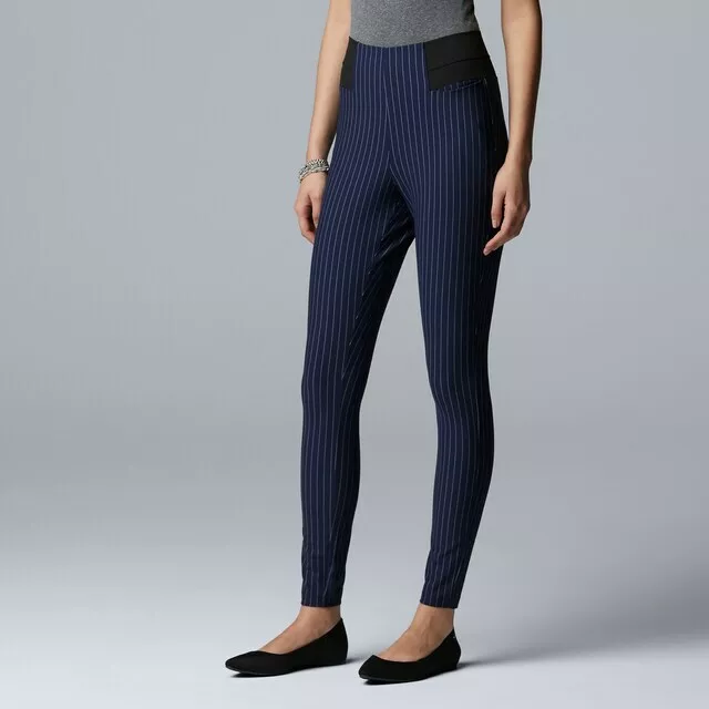 Simply Vera Vera Wang Pinstripe Peacoat (Blue) High Waist Leggings - Size M