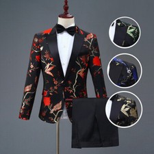 Floral Embroidered Slim Rever Jacket And Pants Suit Small Casual