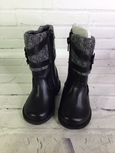 Rachel Shoes Kimmy Boots Black Faux Leather Knit Trim Toddler Girls Size 5 M - Picture 2 of 10