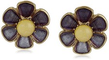 NEW BETSEY JOHNSON GOLD+PURPLE TONE DAISY FLOWER,FACETED STONE EARRINGS
