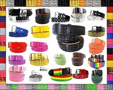 Unisex 3-Row Metal Pyramid Studded Leather Belt Mens Womens Punk Rock Goth Emo