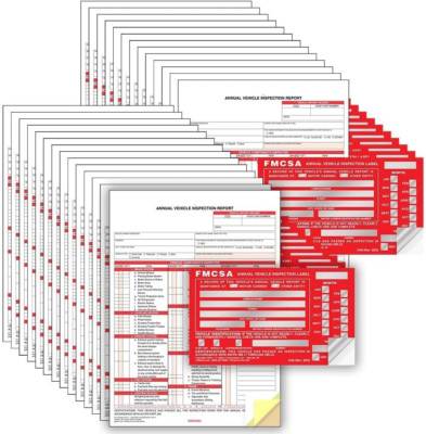 J. J. Keller 25-Pack, Annual Vehicle Inspection Report Form & Red FMCSA Label Al