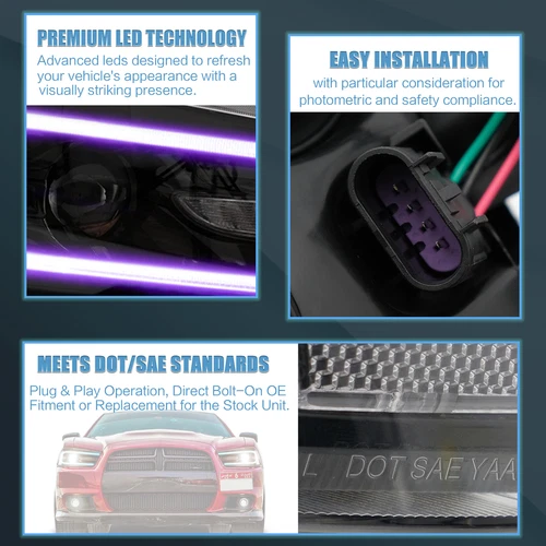 VLAND LED Headlights Fit DODGE CHARGER 2011-2014 Sequential Turn Headlamps - Picture 8 of 9