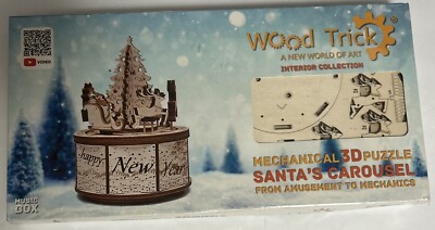 Santa's Mechanical Carousel 3D Puzzle Model Kit & Music Box Wood Trick Brand New