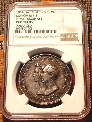 RARE RUSSIAN ANTIQUE 1841 MARRIAGE ROUBLE MEDAL SILVER NGC VF IMPERIAL RUSSIA - Picture 6 of 12