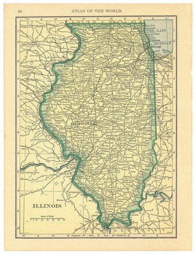 1908 Vintage Atlas Map Page - Illinois on one side and Wisconsin on the other...