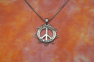 Don't Worry Be Hippie Necklace or Earrings, Stainless Peace Flower Hippy Charm