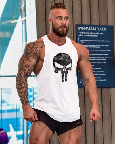 New Men's Punisher Fitness Tank Tops Cotton Sleeveless Workout Stringer Clothing - Picture 2 of 8